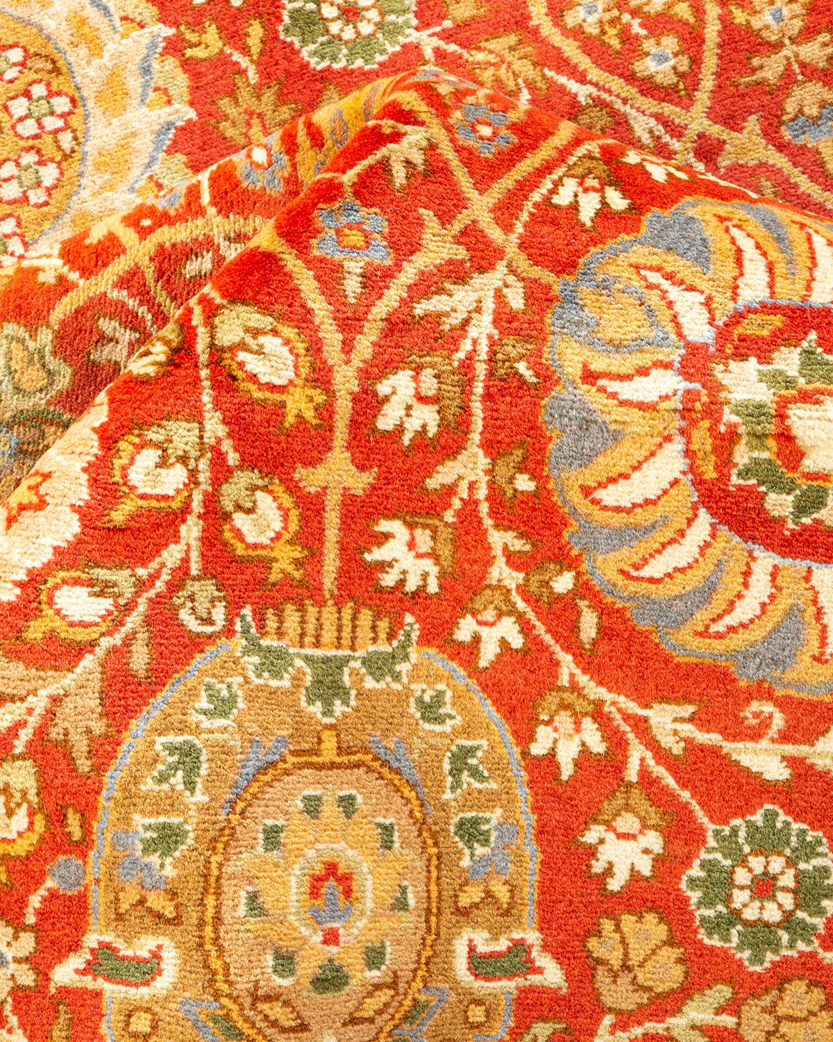 One-of-a-kind Hand Knotted Floral Mogul Orange Area Rug For Sale 1