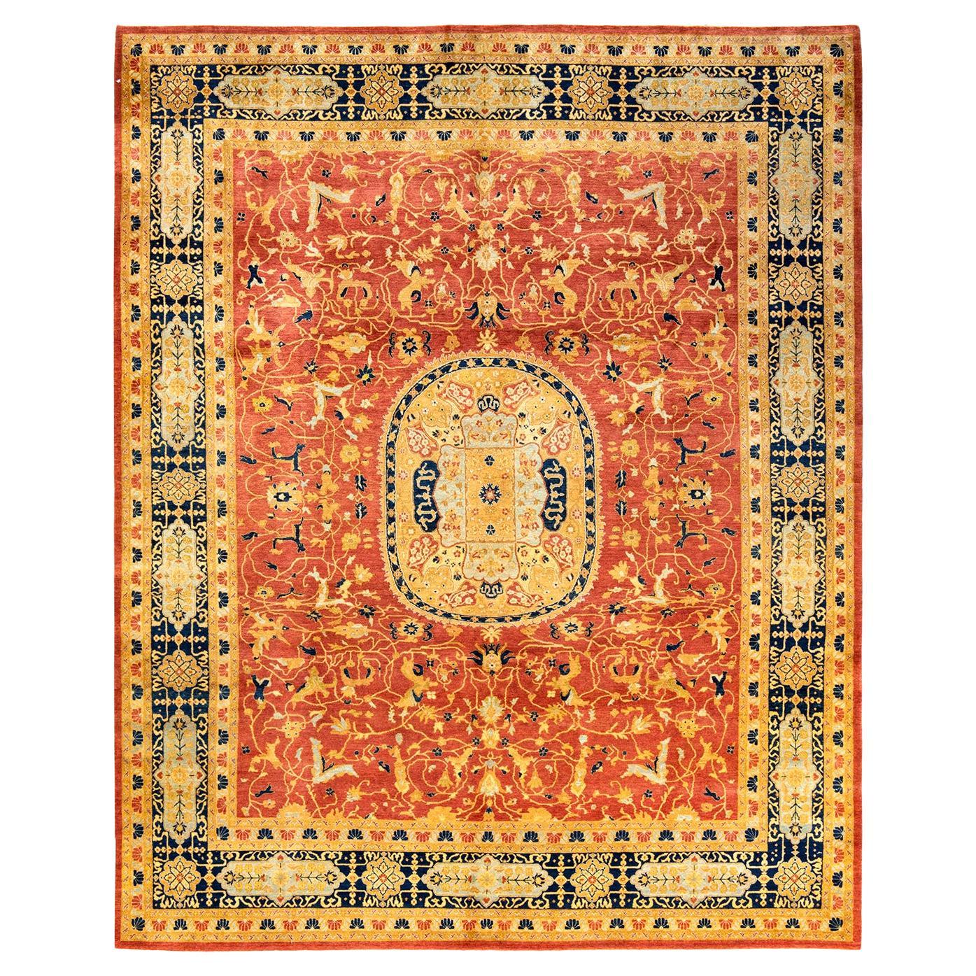 One-Of-A-Kind Hand Knotted Floral Mogul Orange Area Rug