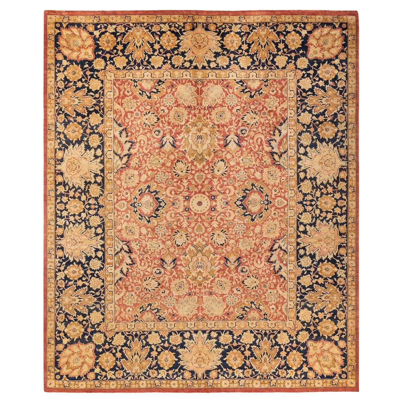 One-Of-A-Kind Hand Knotted Floral Mogul Orange Area Rug 8' 1" x 9' 7" For Sale