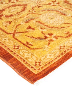 Tapis Mogul orange à motifs floraux noués à la main, unique en son genre, 2,69 m x 3,68 m