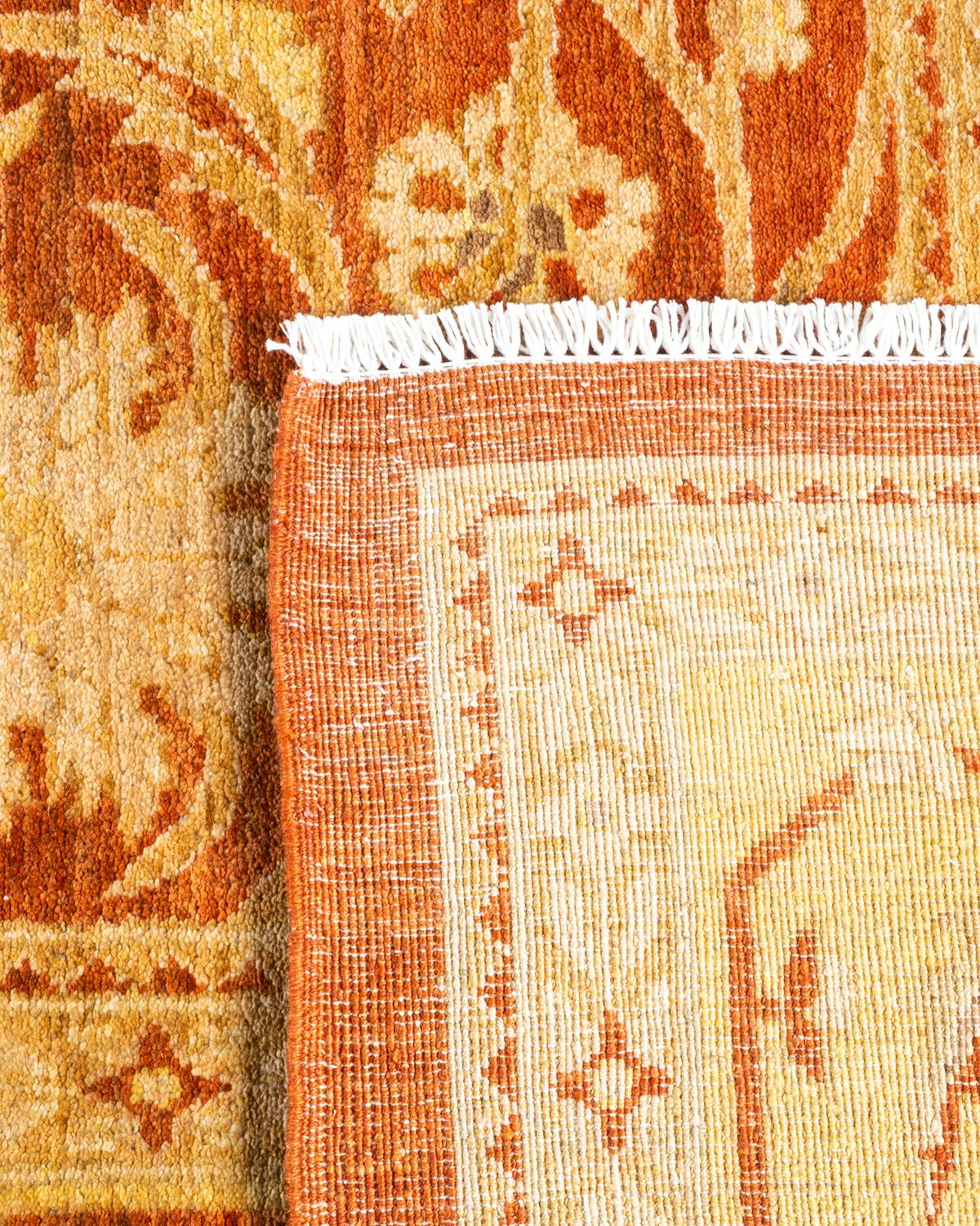 XXI secolo e contemporaneo Tappeto per l'area arancione Mogul Floral annodato a mano, unico nel suo genere, 8' 10