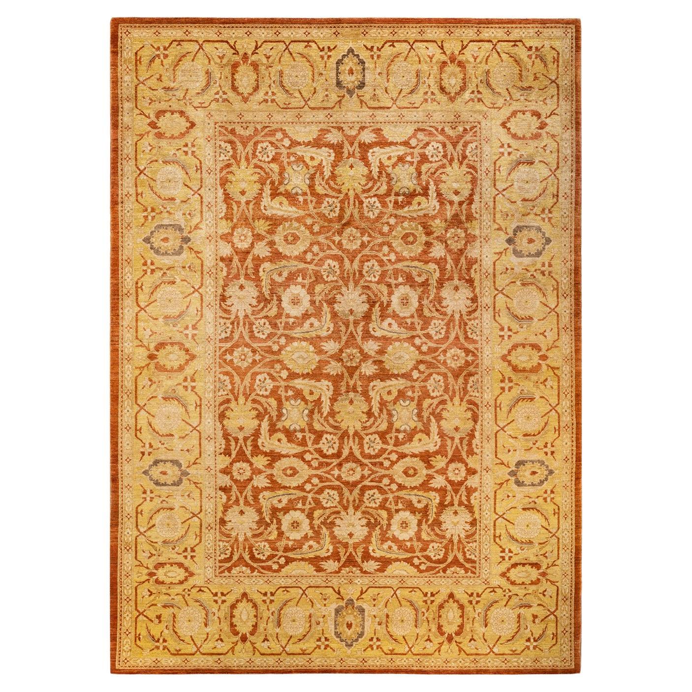One-of-a-kind Hand Knotted Floral Mogul Orange Area Rug 8' 10" x 12' 8"