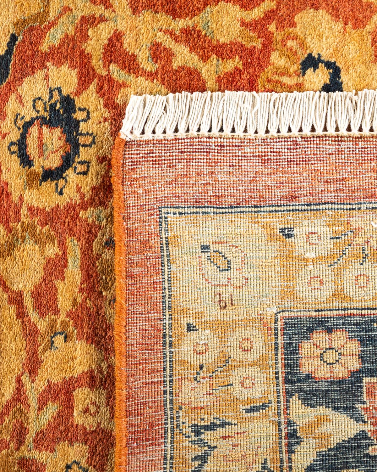 Contemporary One-Of-A-Kind Hand Knotted Floral Mogul Orange Area Rug For Sale