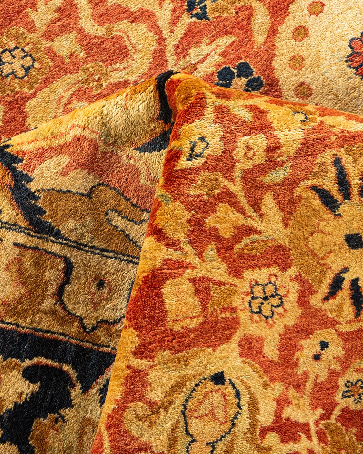 One-Of-A-Kind Hand Knotted Floral Mogul Orange Area Rug For Sale 1