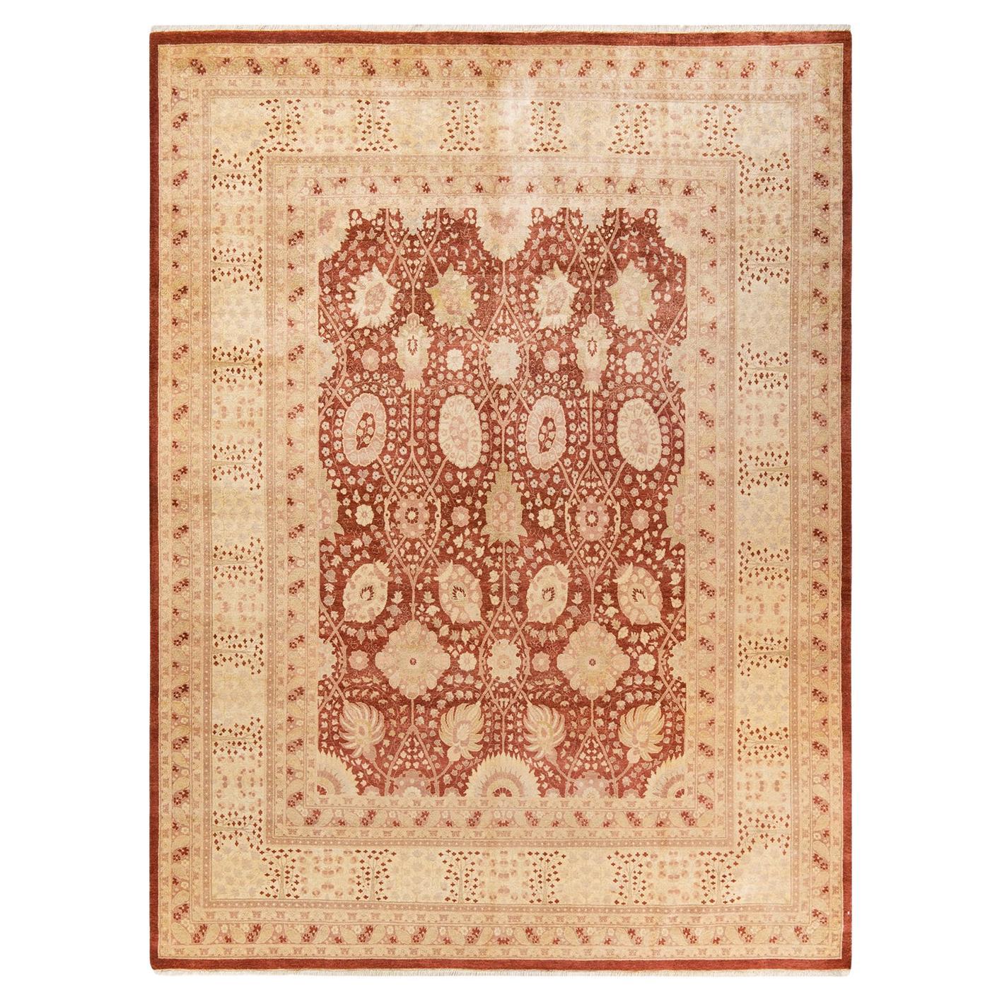 One-Of-A-Kind Hand Knotted Floral Mogul Orange Area Rug