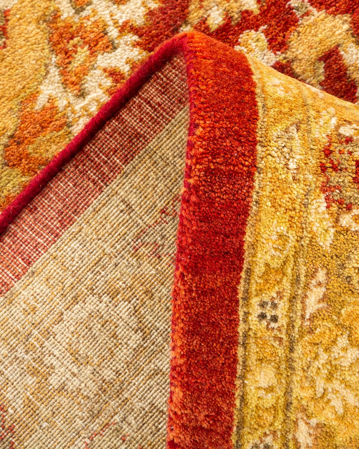 Wool One-Of-A-Kind Hand Knotted Floral Mogul Orange Area Rug For Sale