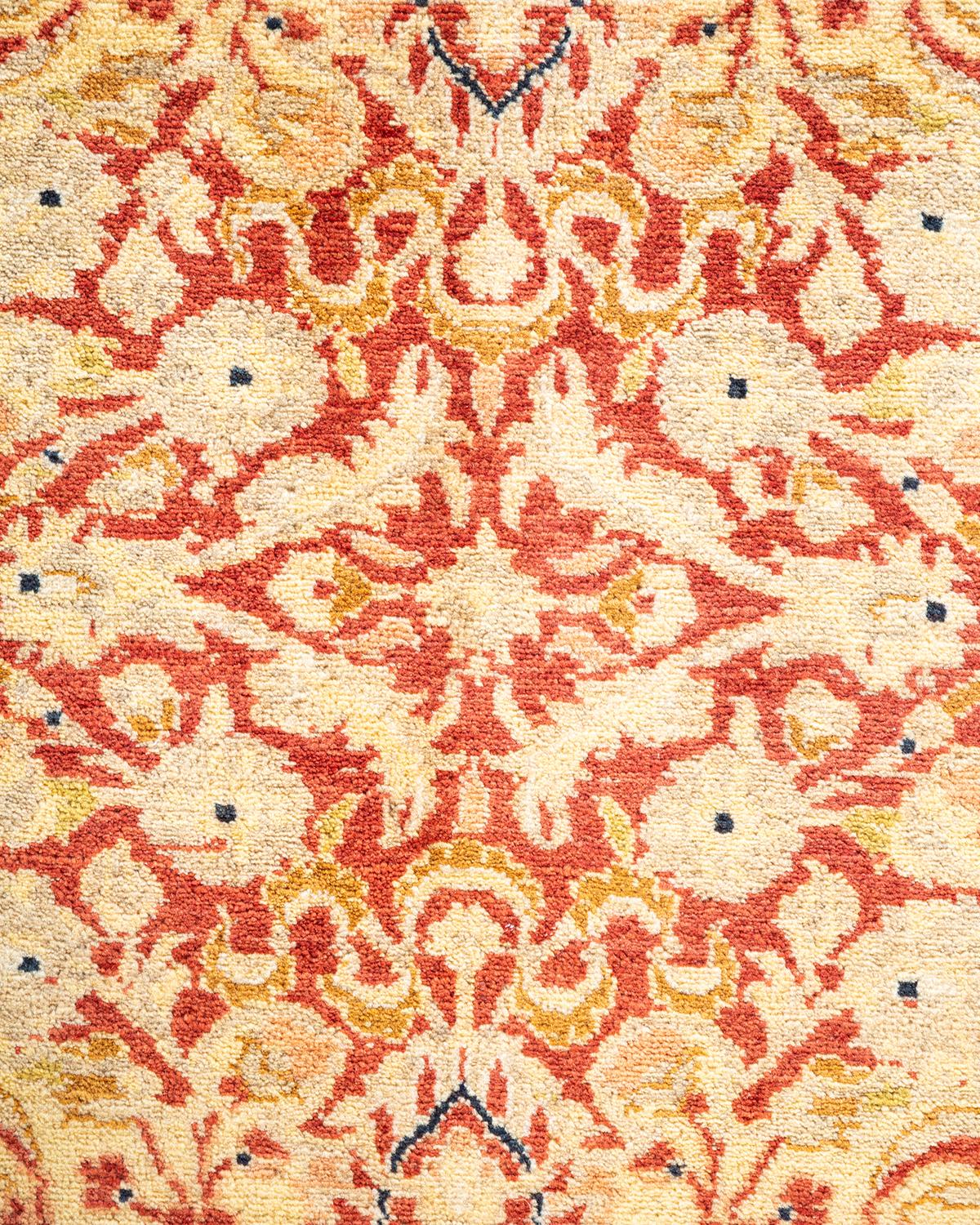 Pakistani One-Of-A-Kind Hand Knotted Floral Mogul Orange Area Rug For Sale