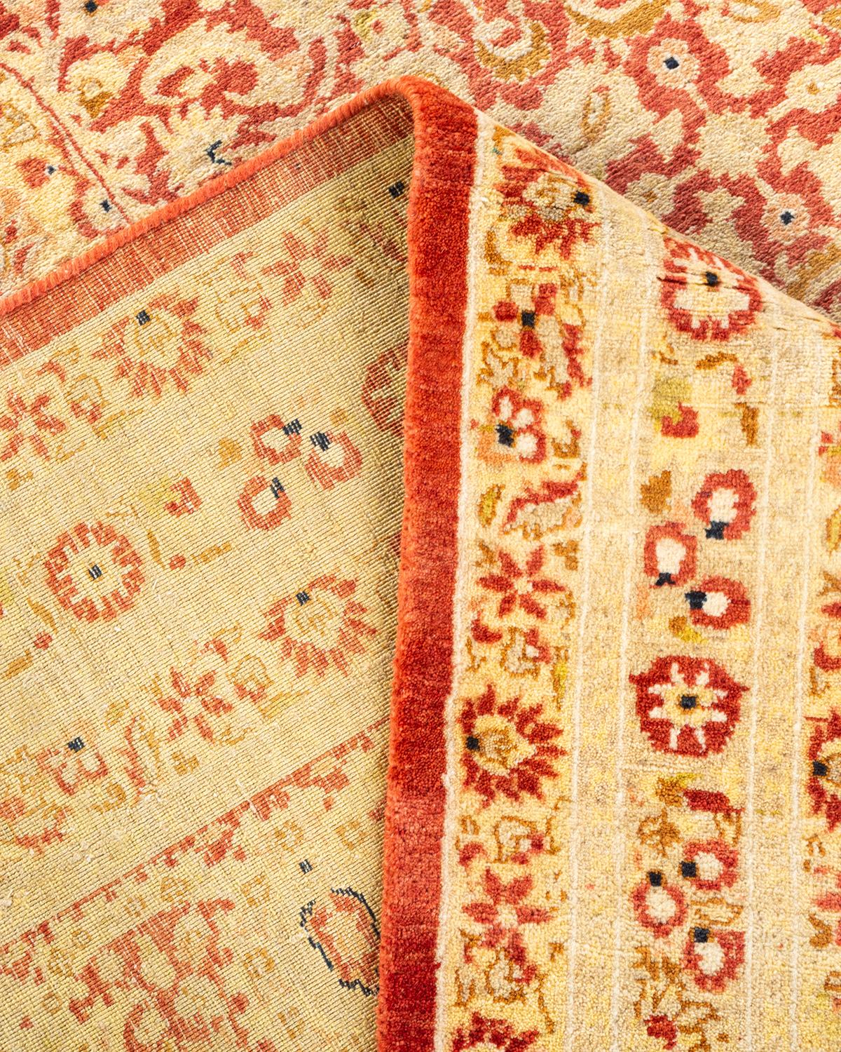 Wool One-Of-A-Kind Hand Knotted Floral Mogul Orange Area Rug For Sale