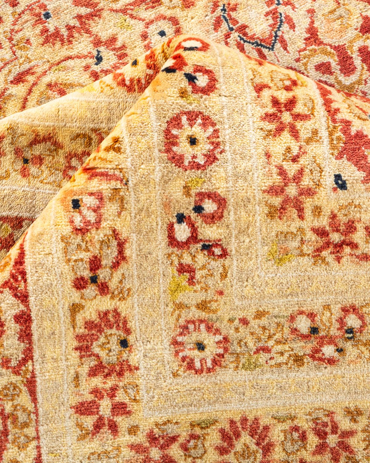 One-Of-A-Kind Hand Knotted Floral Mogul Orange Area Rug For Sale 1