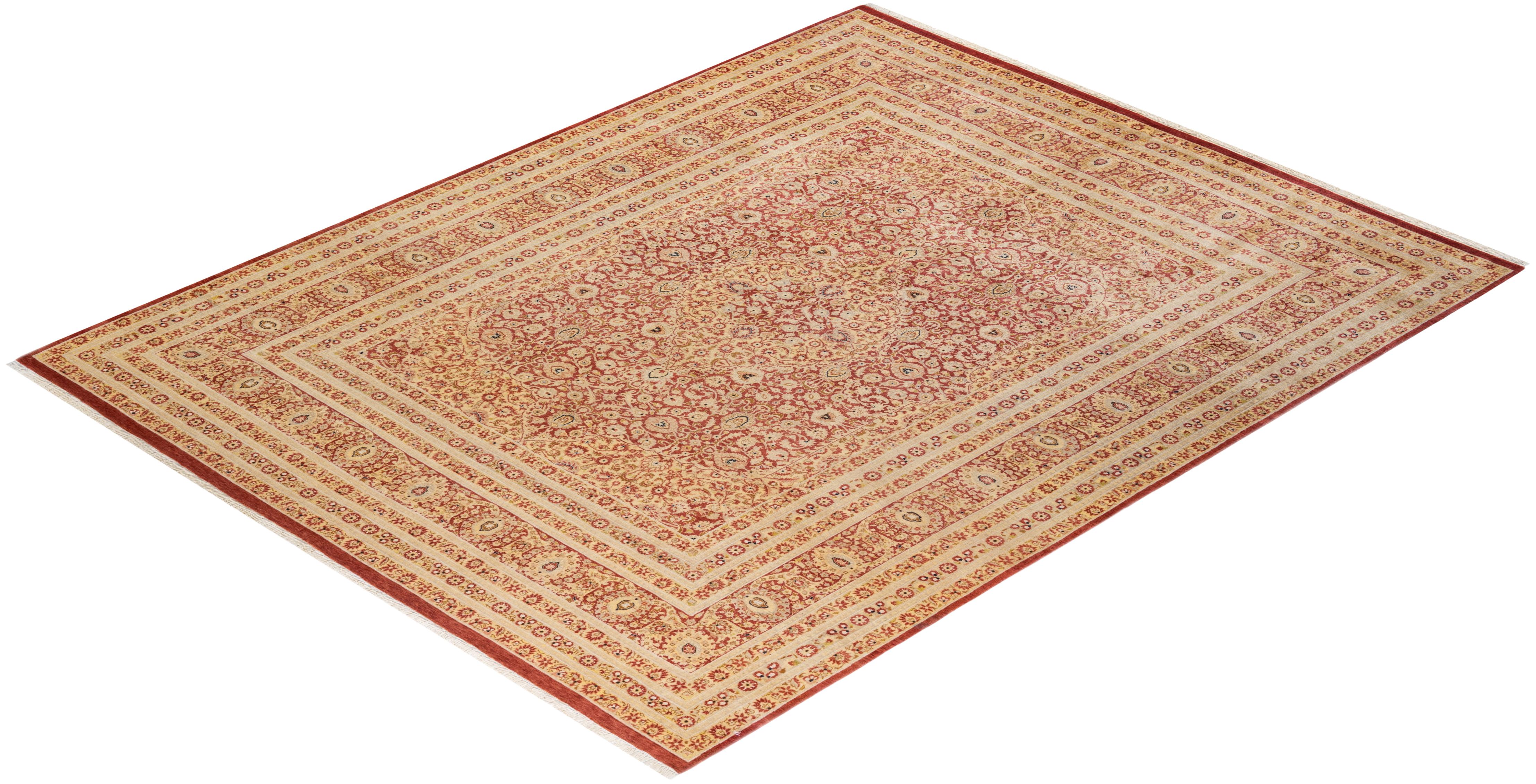 One-Of-A-Kind Hand Knotted Floral Mogul Orange Area Rug For Sale 2