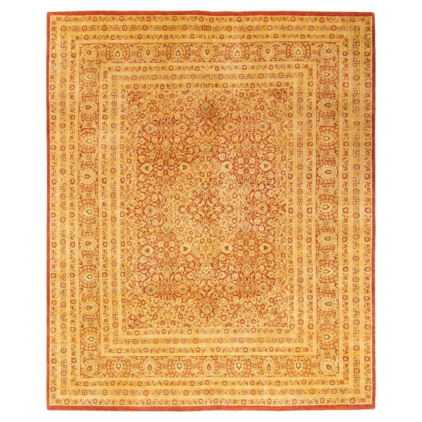 One-Of-A-Kind Hand Knotted Floral Mogul Orange Area Rug