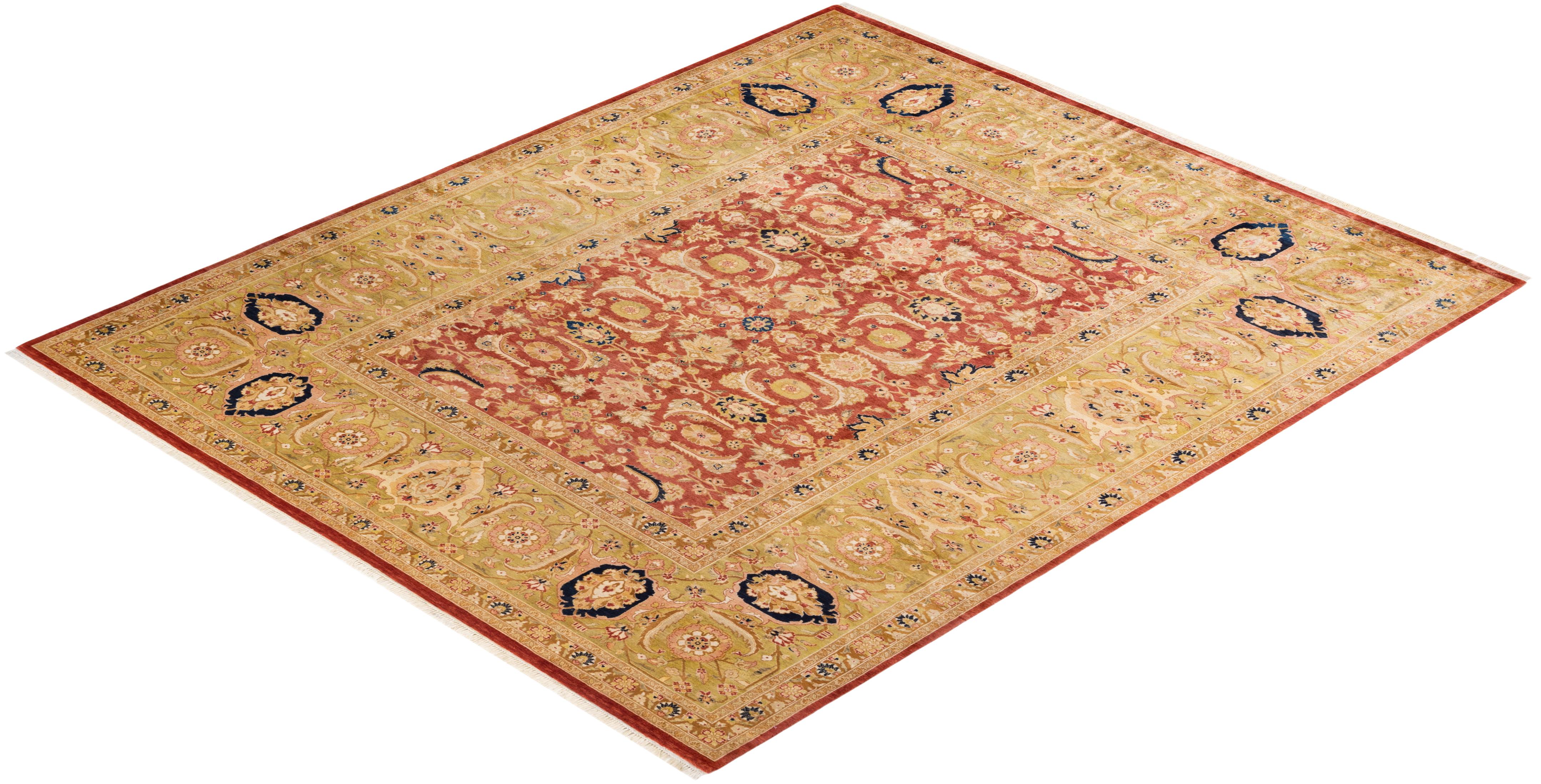 Handgeknüpfter, geblümter Mogul-Teppich in Orange, Unikat im Angebot 2