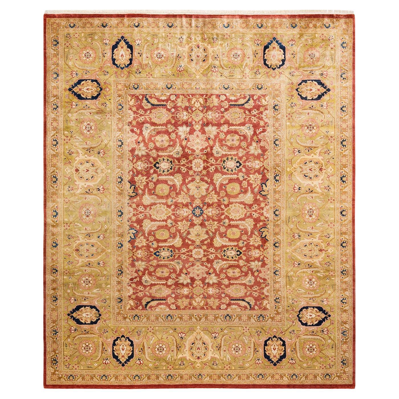 One-Of-A-Kind Hand Knotted Floral Mogul Orange Area Rug