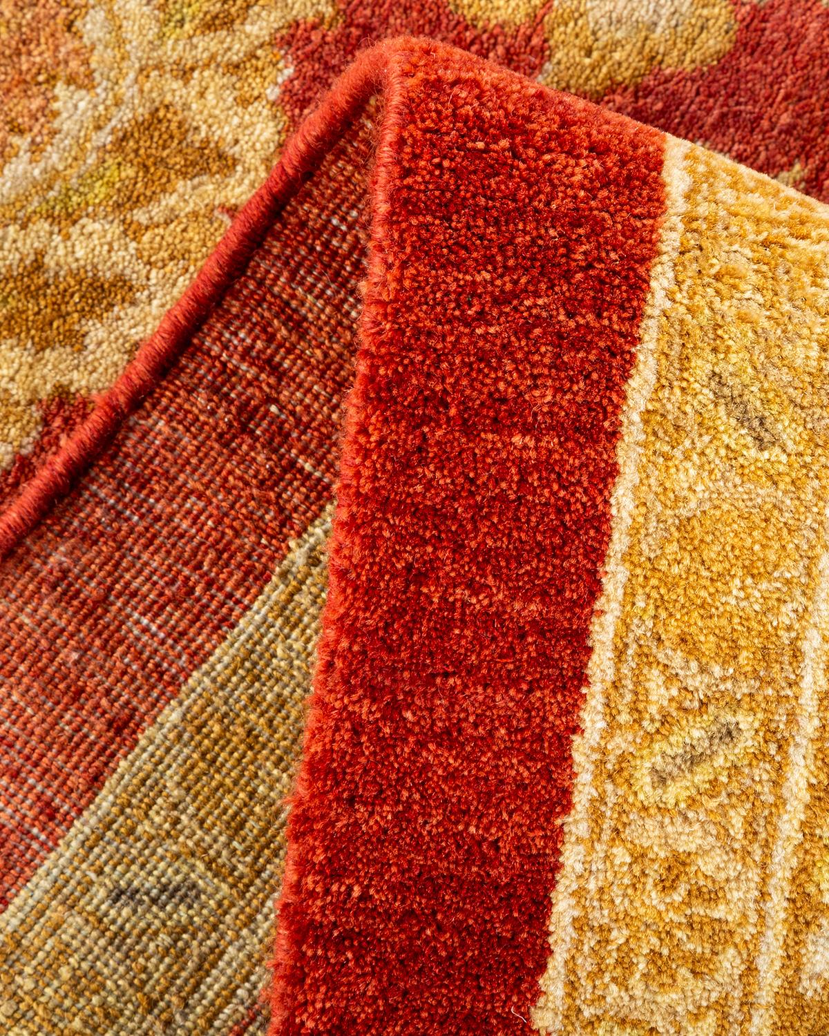 Alfombra anudada a mano Floral Mogul Naranja Única en su género Lana en venta