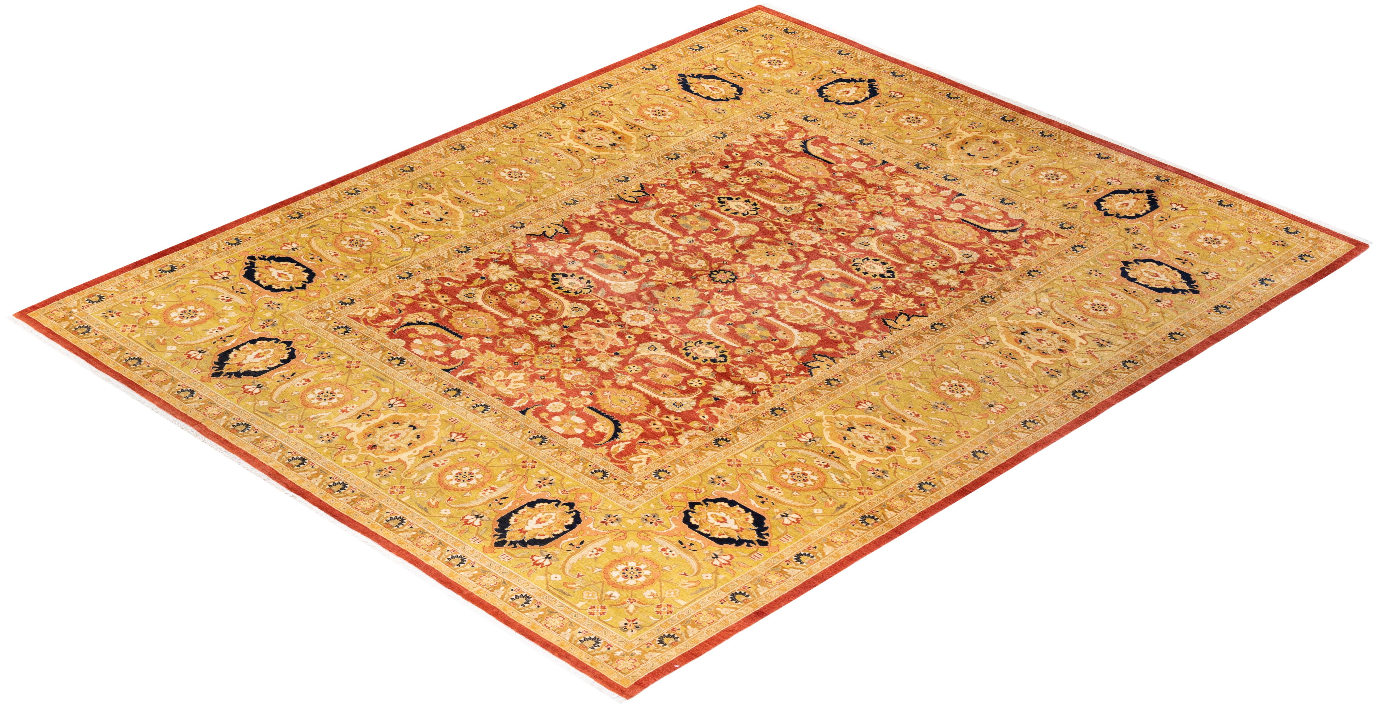 Alfombra anudada a mano Floral Mogul Naranja Única en su género en venta 2