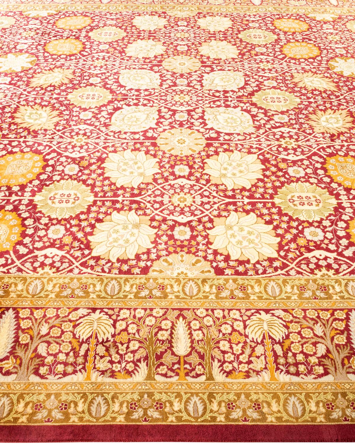 One-of-a-Kind Hand Knotted Floral Mogul Orange Area Rug In New Condition For Sale In Norwalk, CT