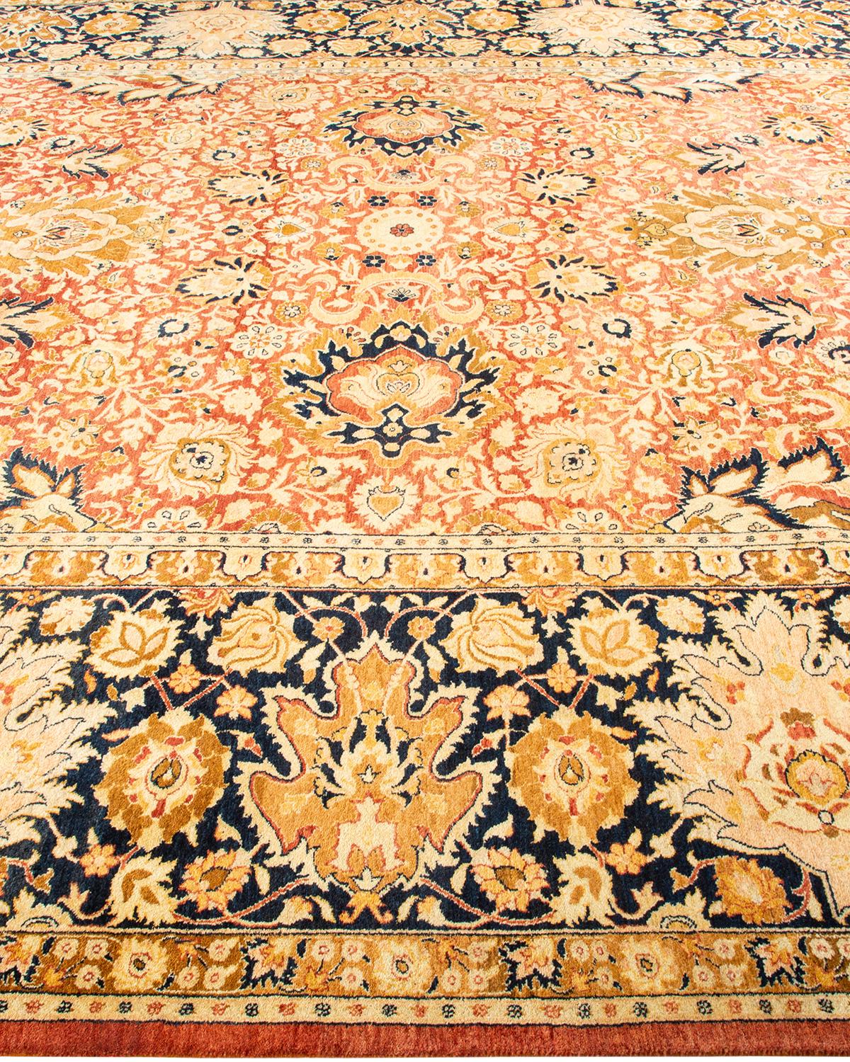 One-Of-A-Kind Hand Knotted Floral Mogul Orange Area Rug 9' 3