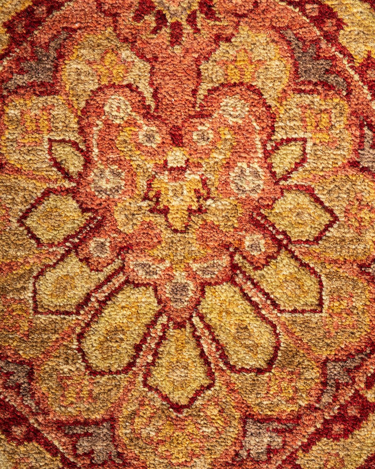 Pakistani One-of-a-kind Hand Knotted Floral Mogul Pink Area Rug For Sale