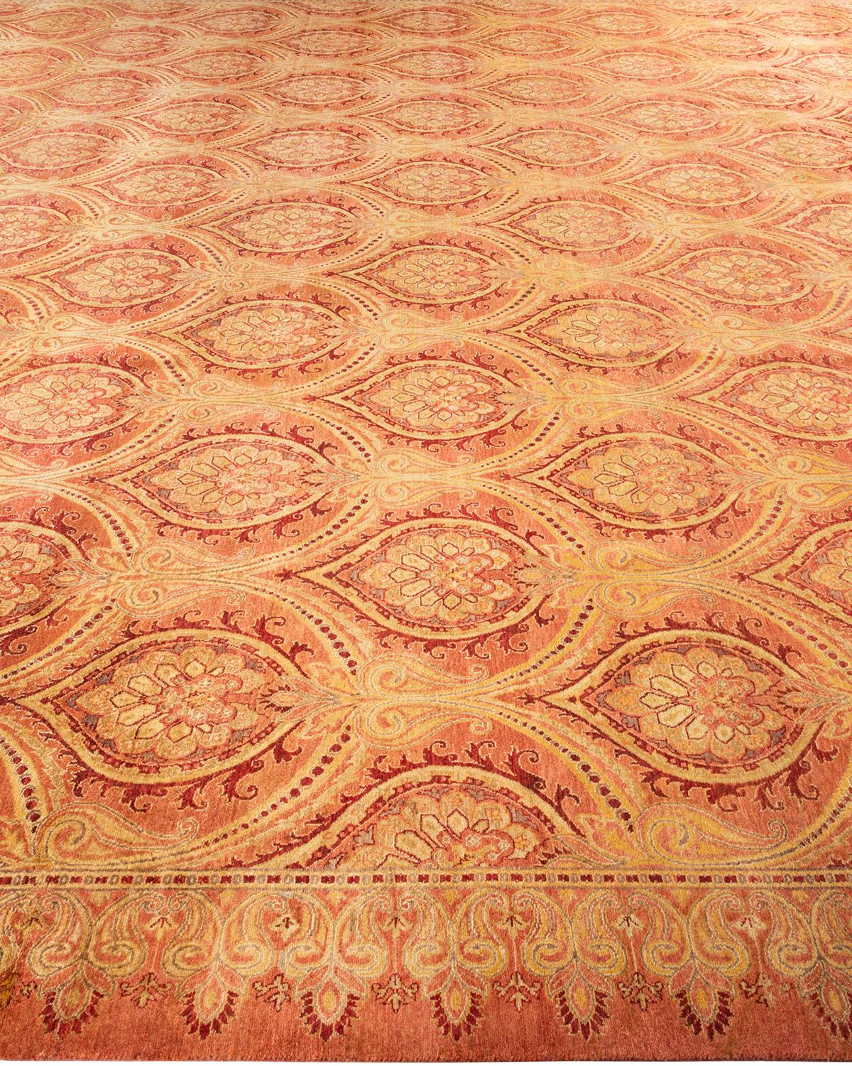 One-of-a-kind Hand Knotted Floral Mogul Pink Area Rug In New Condition For Sale In Norwalk, CT