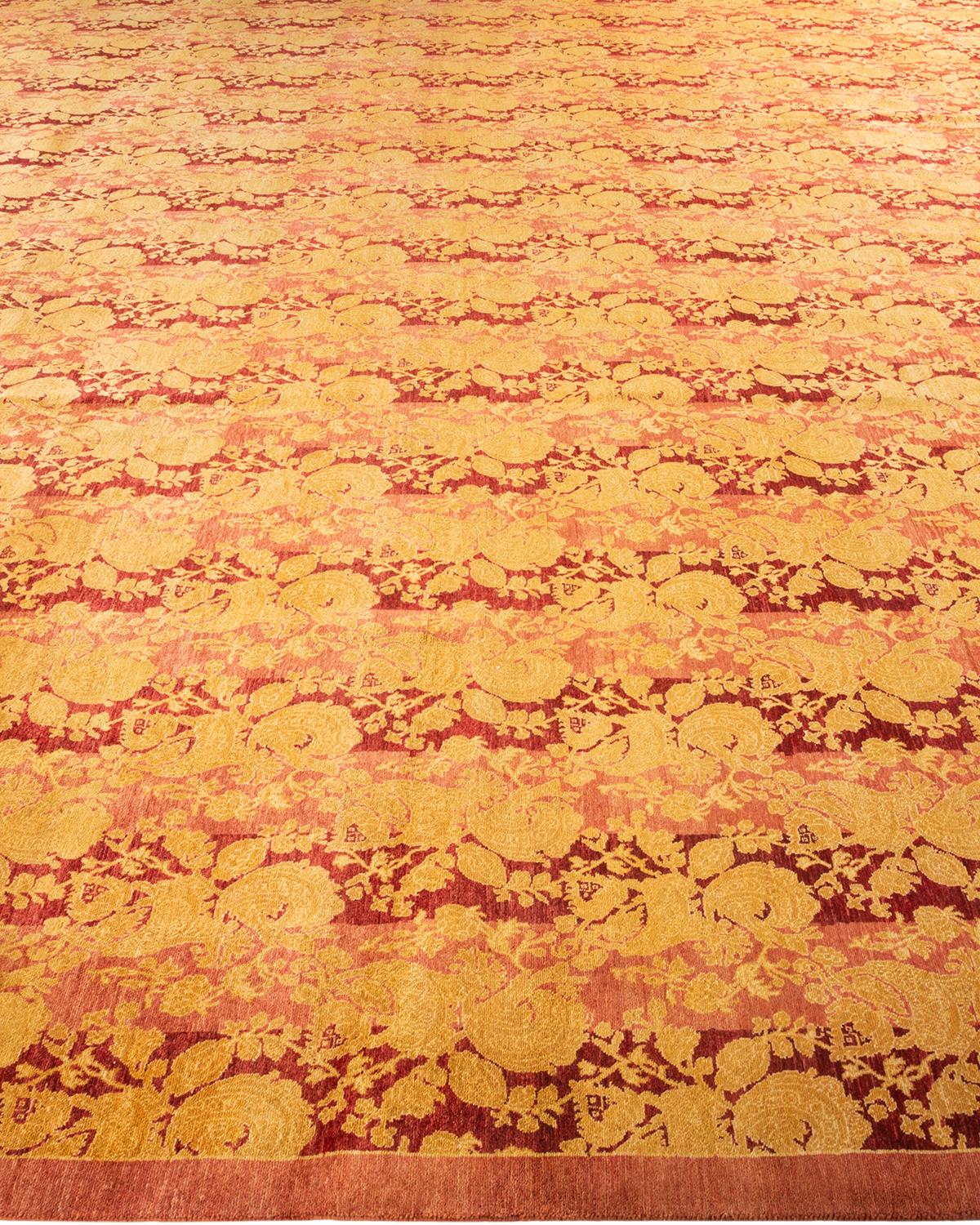 One-of-a-kind Hand Knotted Floral Mogul Pink Area Rug In New Condition For Sale In Norwalk, CT