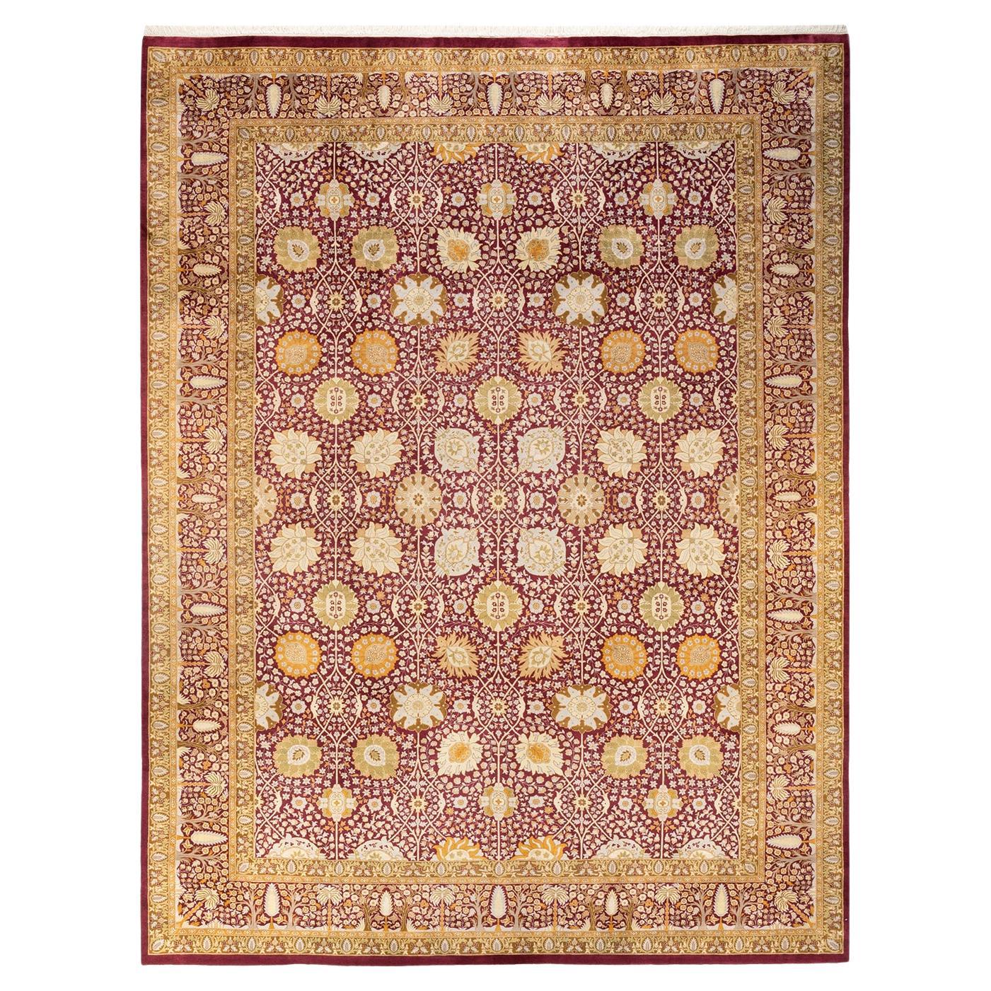 One-of-a-Kind Hand Knotted Floral Mogul Purple Area Rug