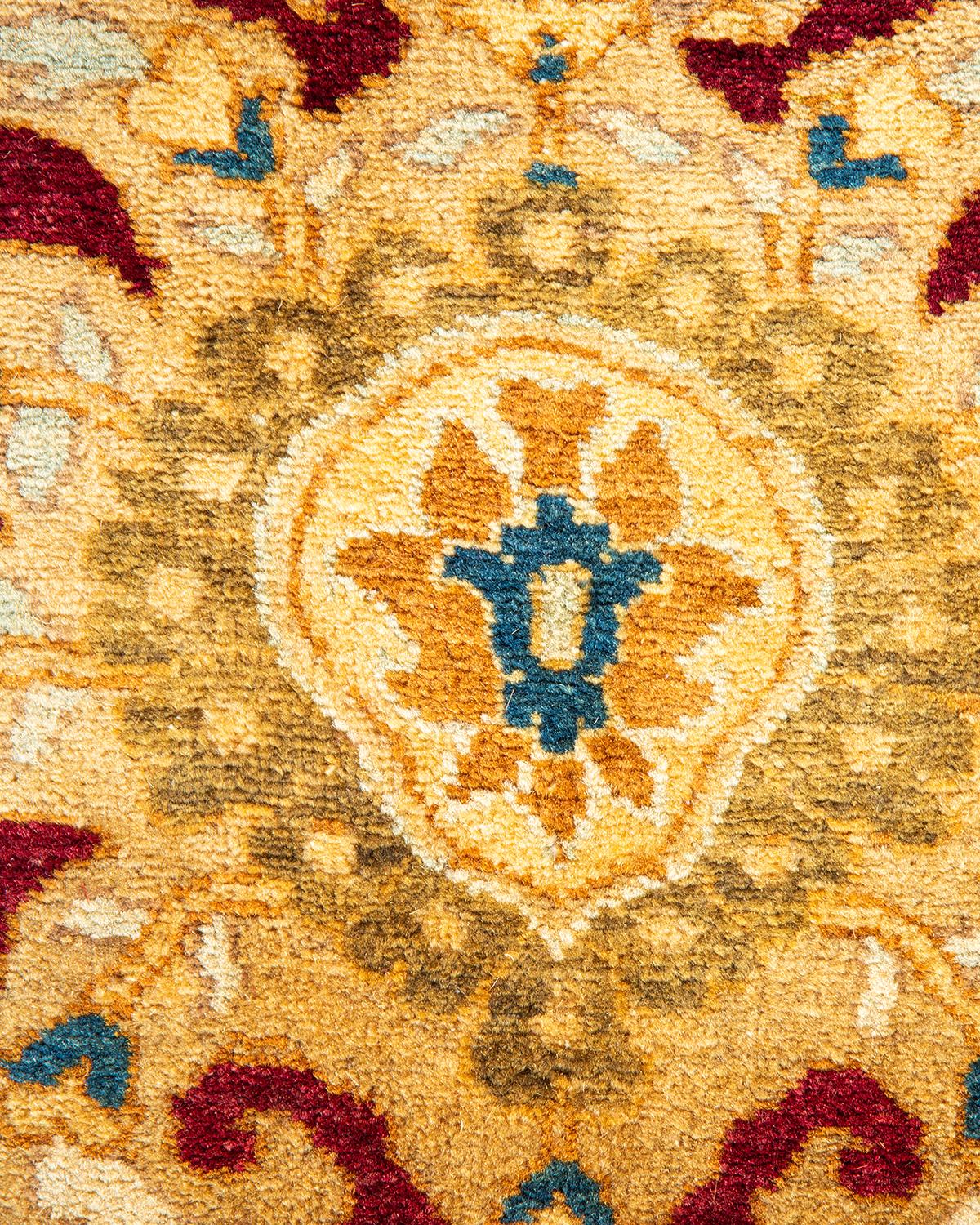 Pakistani One-Of-A-Kind Hand Knotted Floral Mogul Purple Area Rug For Sale