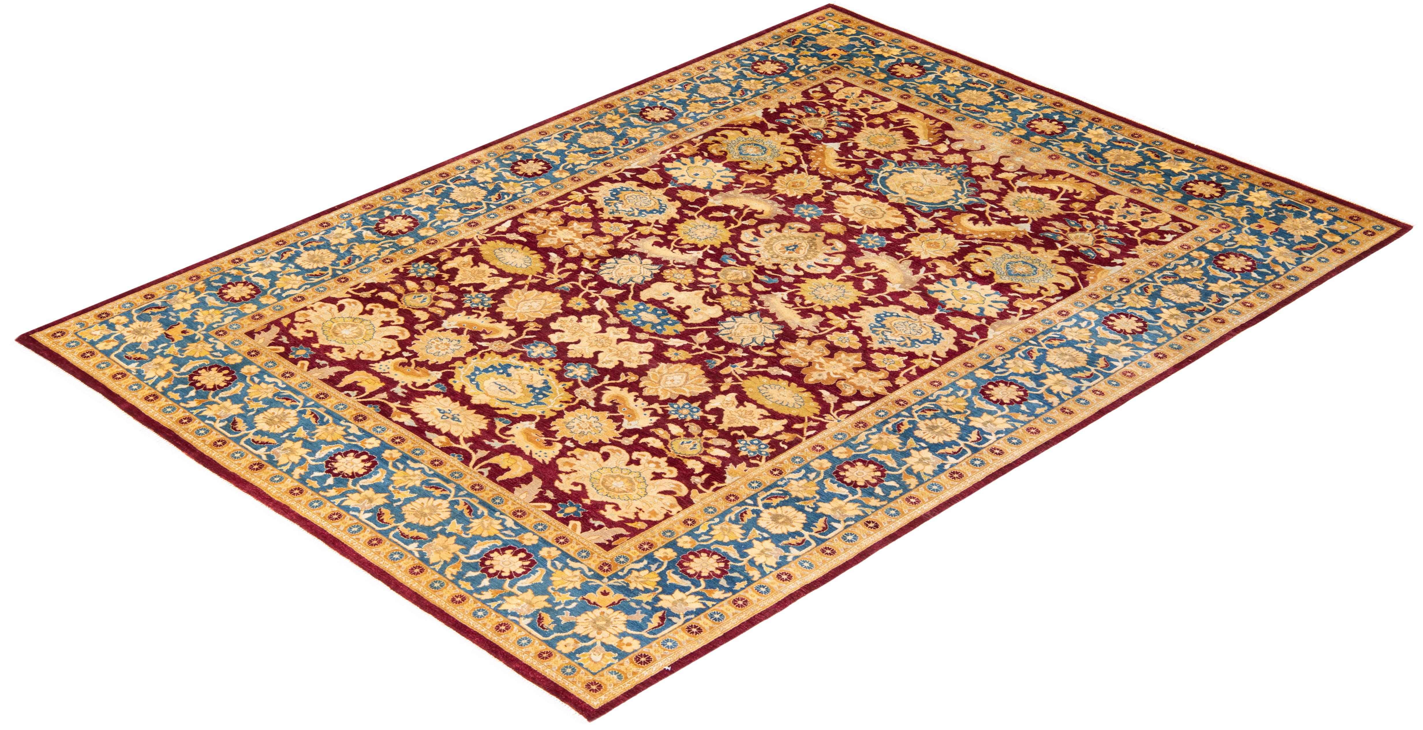 One-Of-A-Kind Hand Knotted Floral Mogul Purple Area Rug For Sale 2