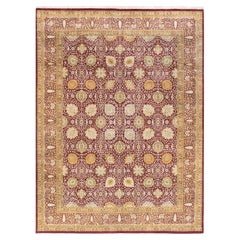 One-of-a-Kind Hand Knotted Floral Mogul Purple Area Rug