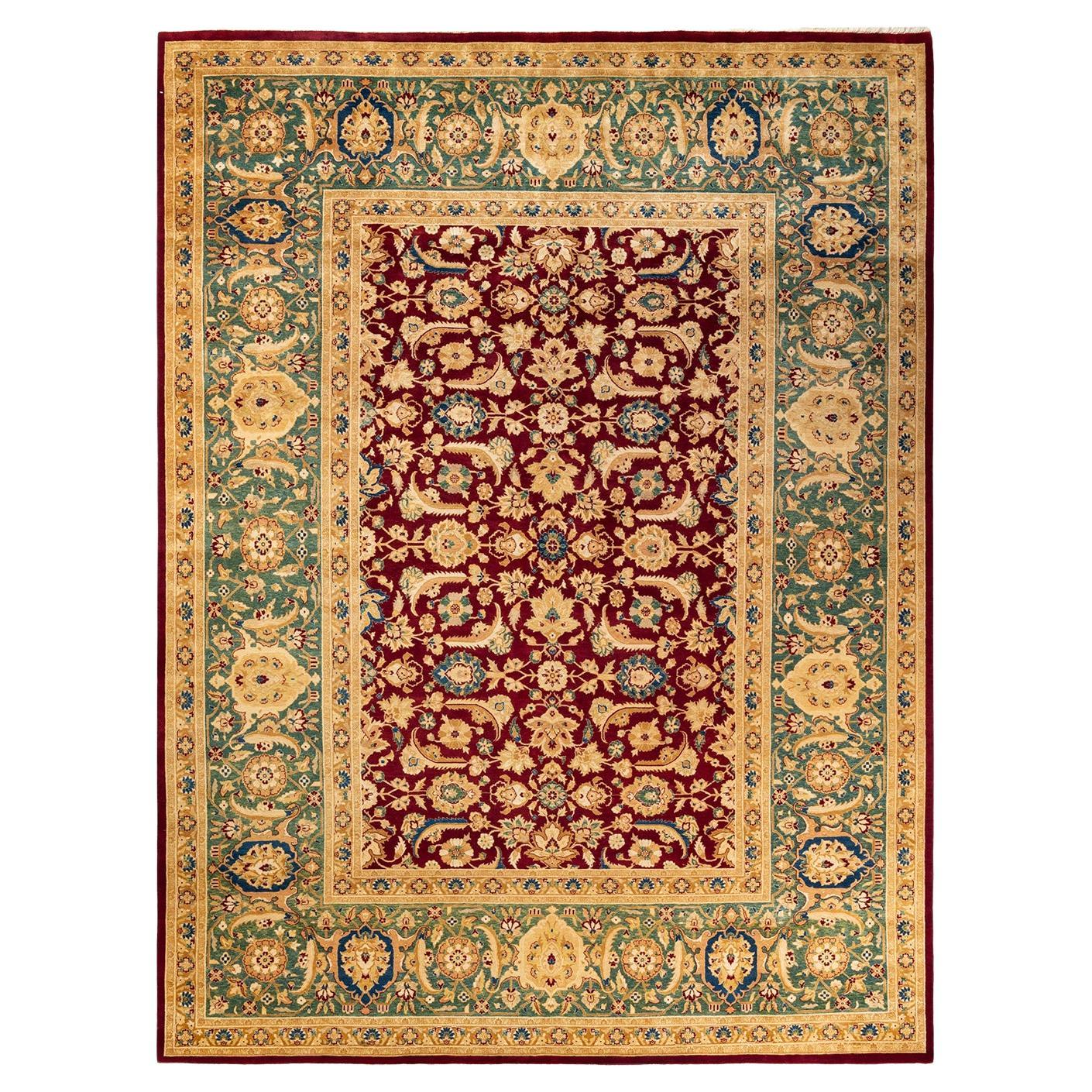 One-Of-A-Kind Hand Knotted Floral Mogul Red Area Rug