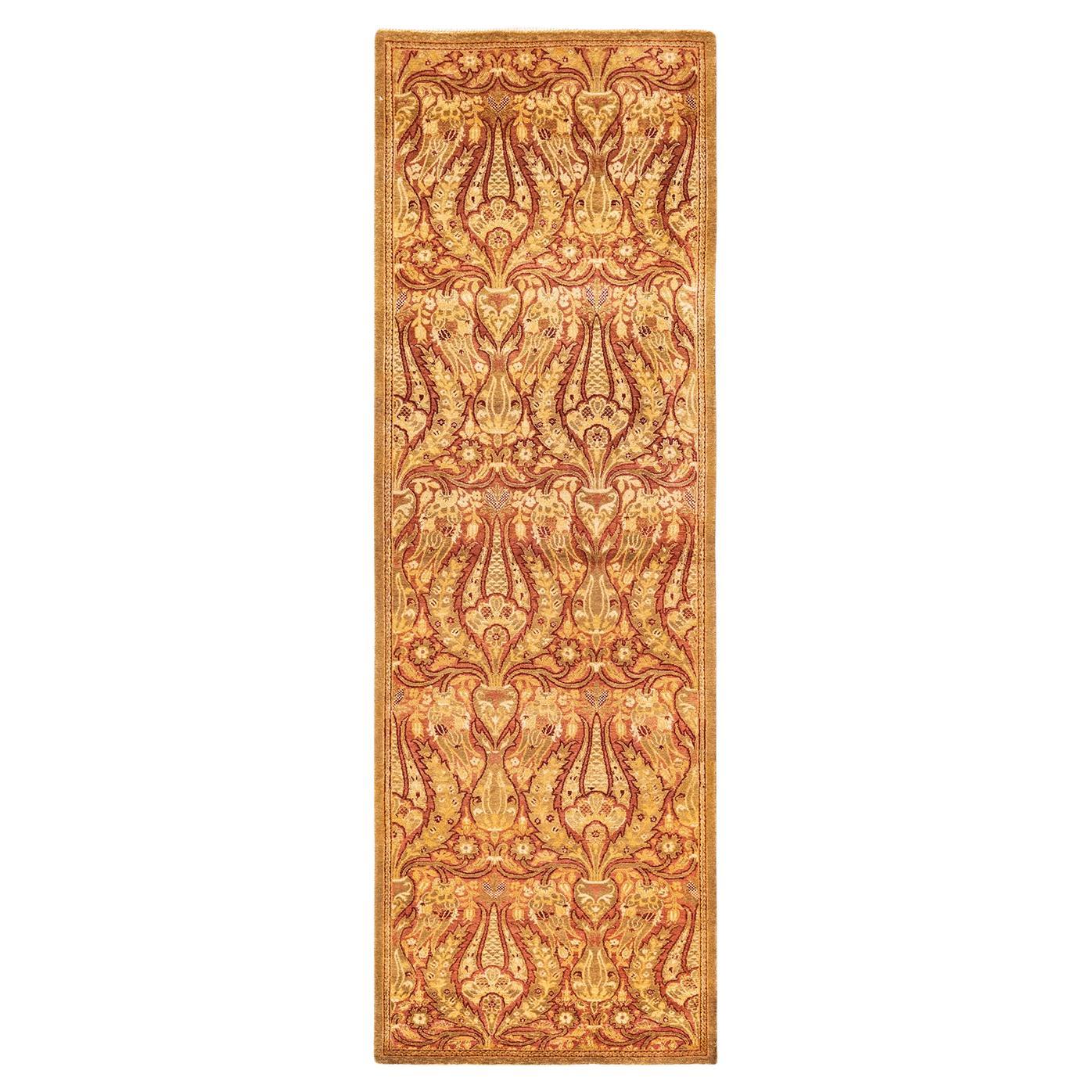 One-Of-A-Kind Hand Knotted Floral Mogul Yellow Area Rug 2' 8" x 8' 1" For Sale
