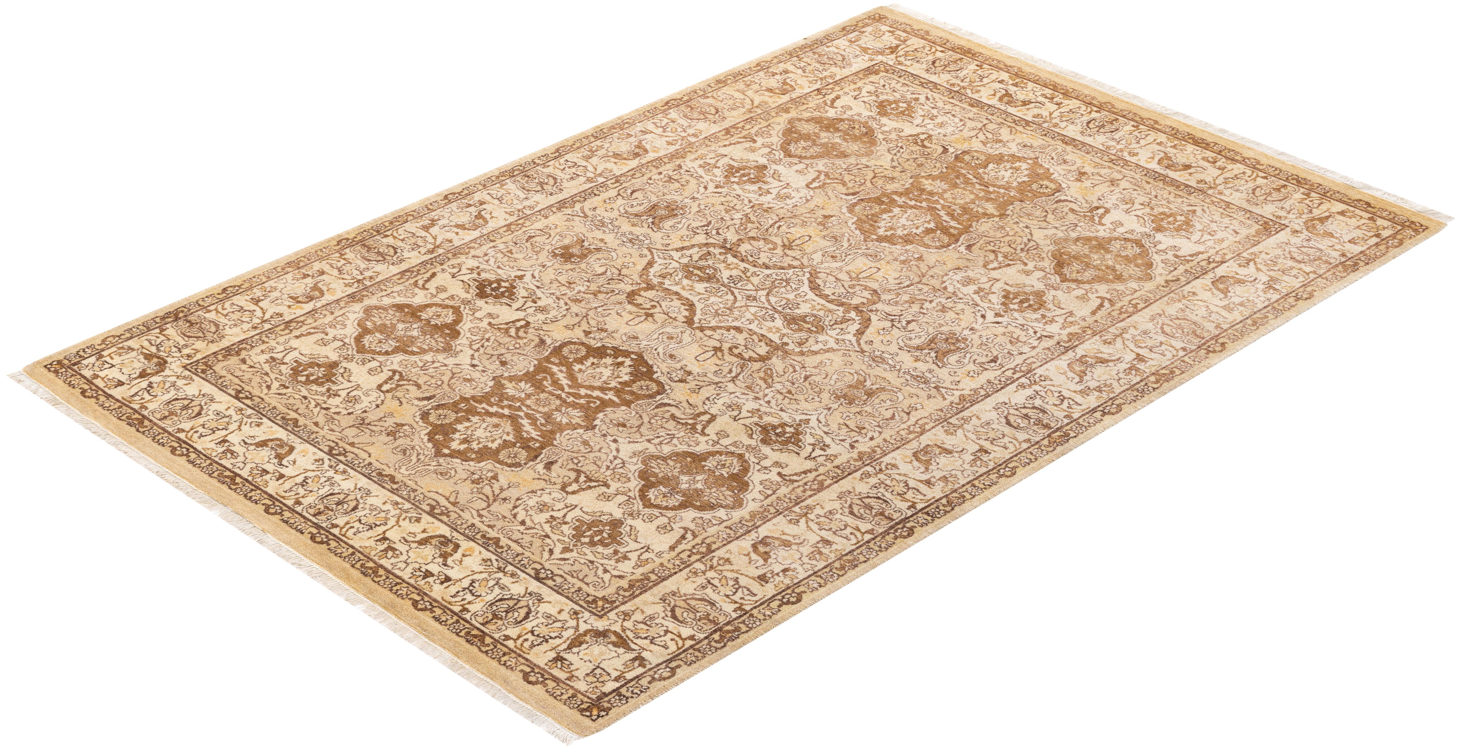 Tapis Mogul jaune à fleurs noué à la main, unique en son genre en vente 2