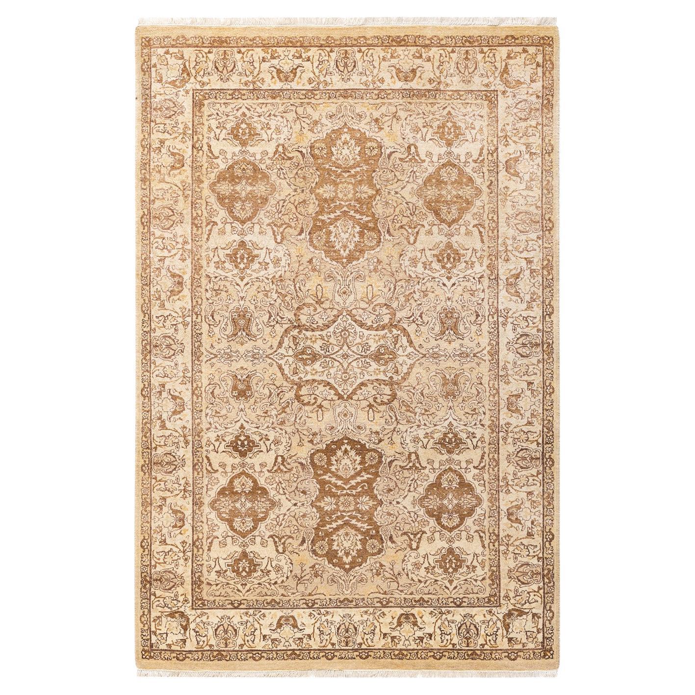 One-of-a-kind Hand Knotted Floral Mogul Yellow Area Rug