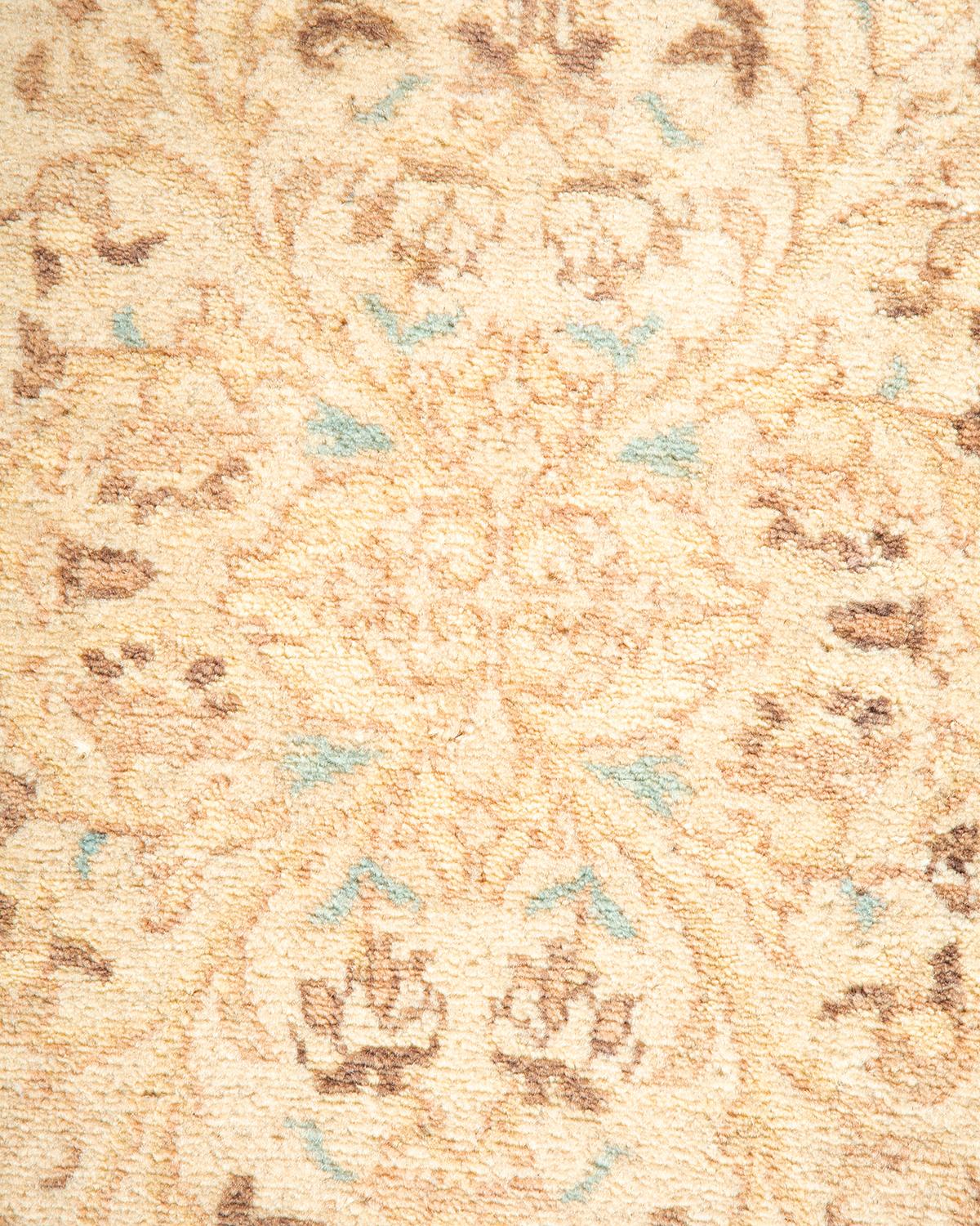 Pakistani One-of-a-kind Hand Knotted Floral Mogul Yellow Area Rug For Sale