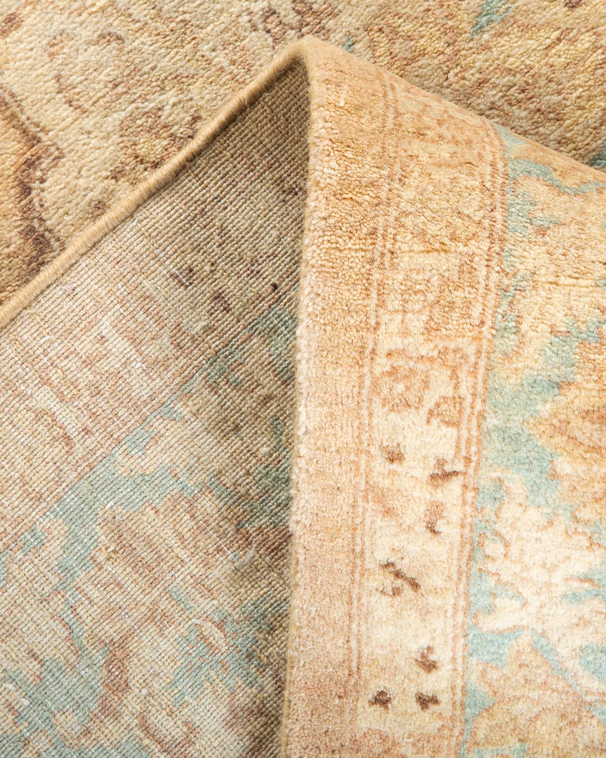 Wool One-of-a-kind Hand Knotted Floral Mogul Yellow Area Rug For Sale