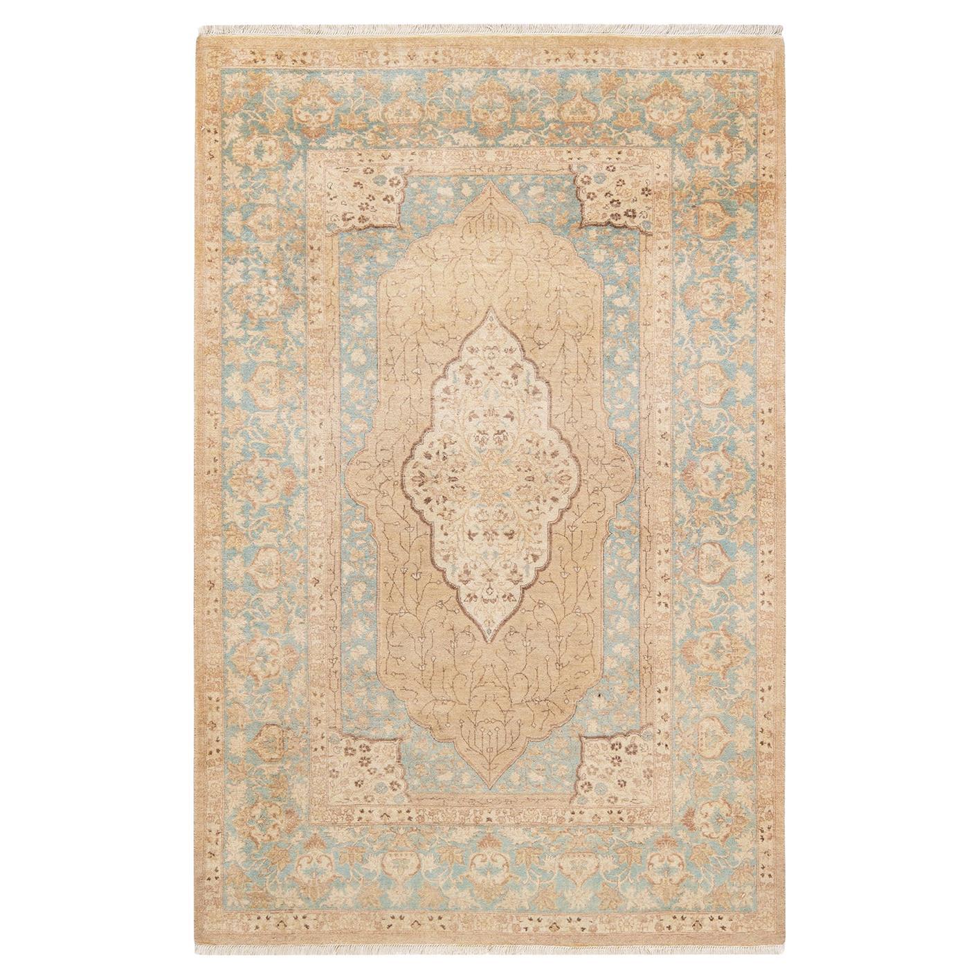 One-of-a-kind Hand Knotted Floral Mogul Yellow Area Rug
