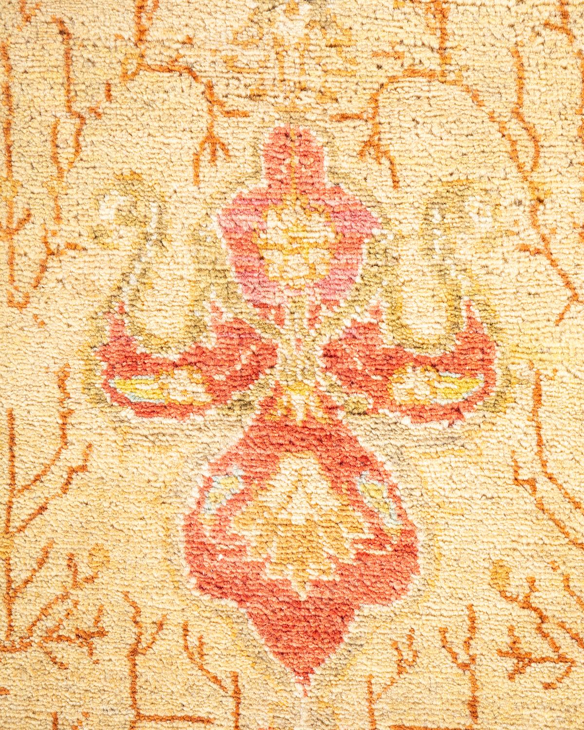 Pakistani One-of-a-kind Hand Knotted Floral Mogul Yellow Area Rug For Sale