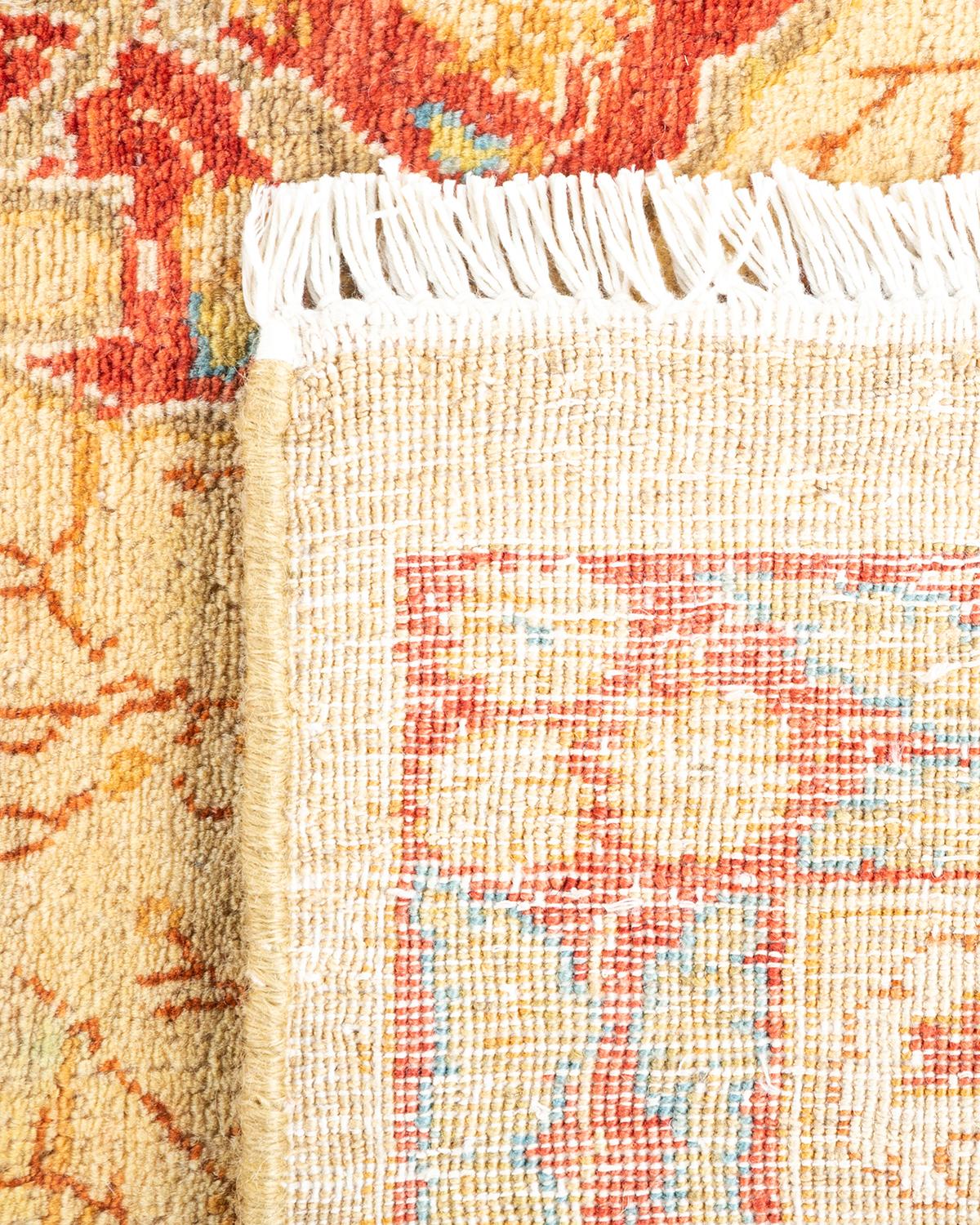 Contemporary One-of-a-kind Hand Knotted Floral Mogul Yellow Area Rug For Sale