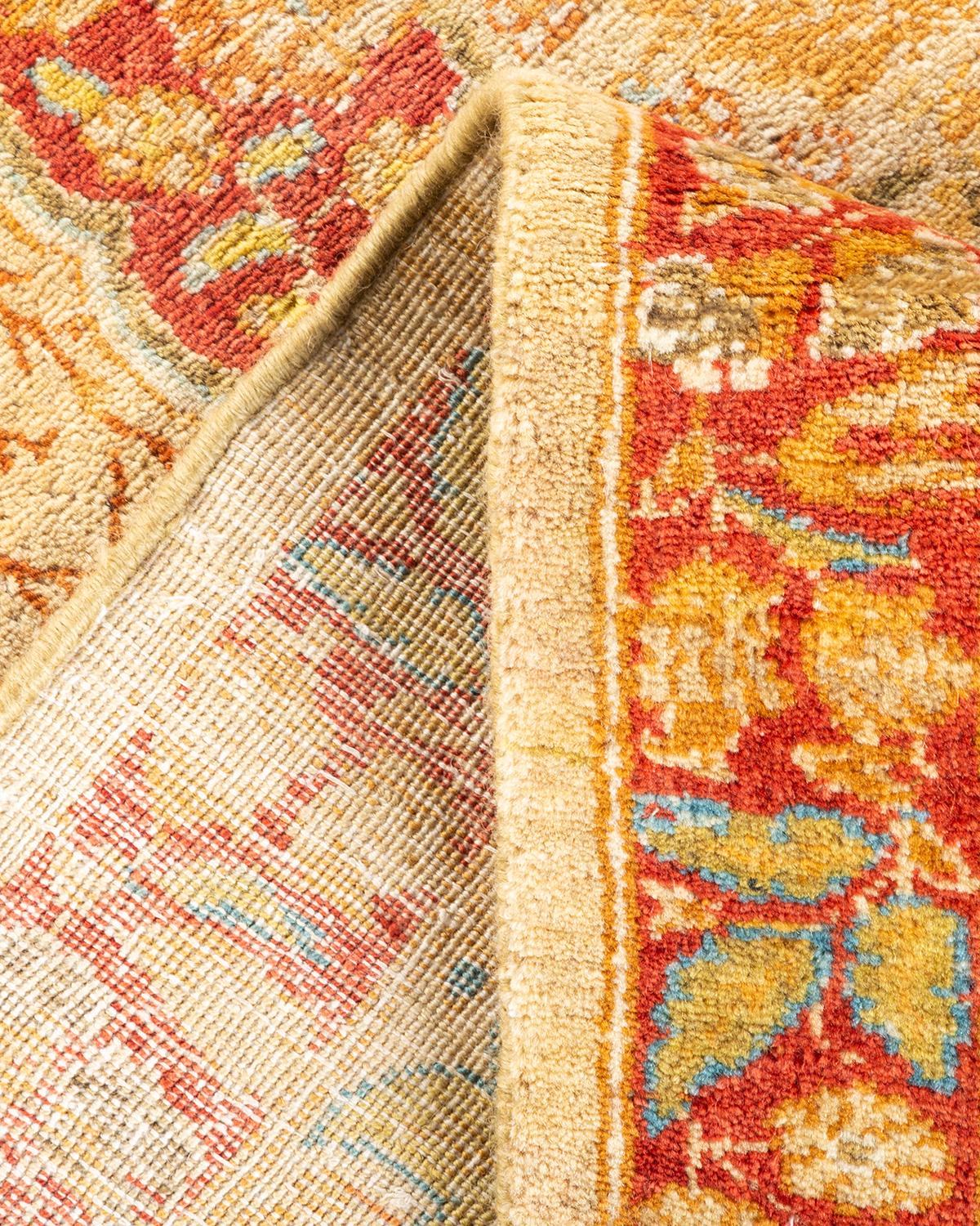Wool One-of-a-kind Hand Knotted Floral Mogul Yellow Area Rug For Sale