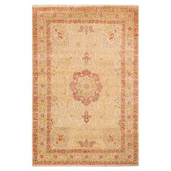 One-of-a-kind Hand Knotted Floral Mogul Yellow Area Rug