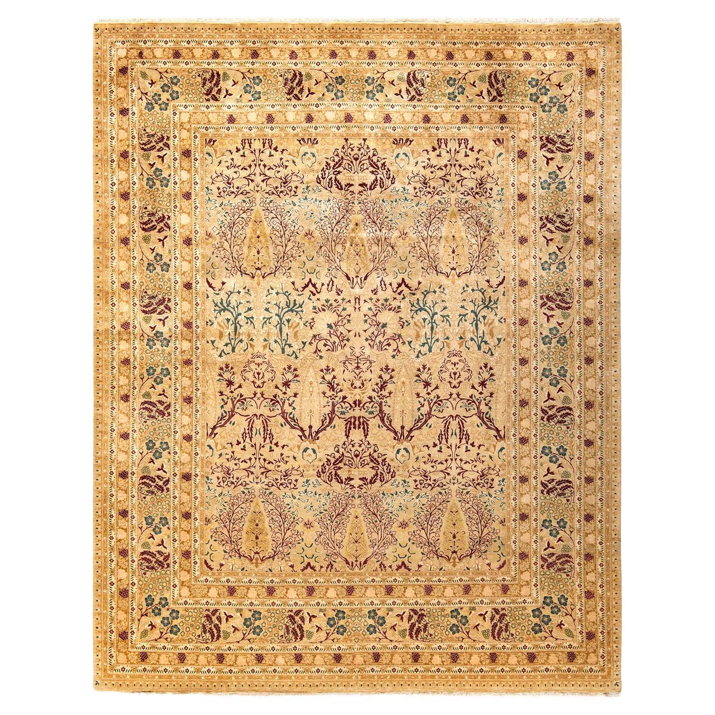 One-Of-A-Kind Hand Knotted Floral Mogul Yellow Area Rug