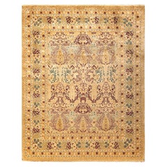 One-Of-A-Kind Hand Knotted Floral Mogul Yellow Area Rug