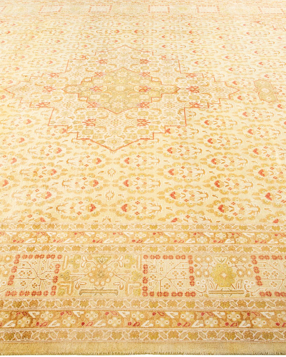 One-Of-A-Kind Hand Knotted Floral Mogul Yellow Area Rug In New Condition For Sale In Norwalk, CT