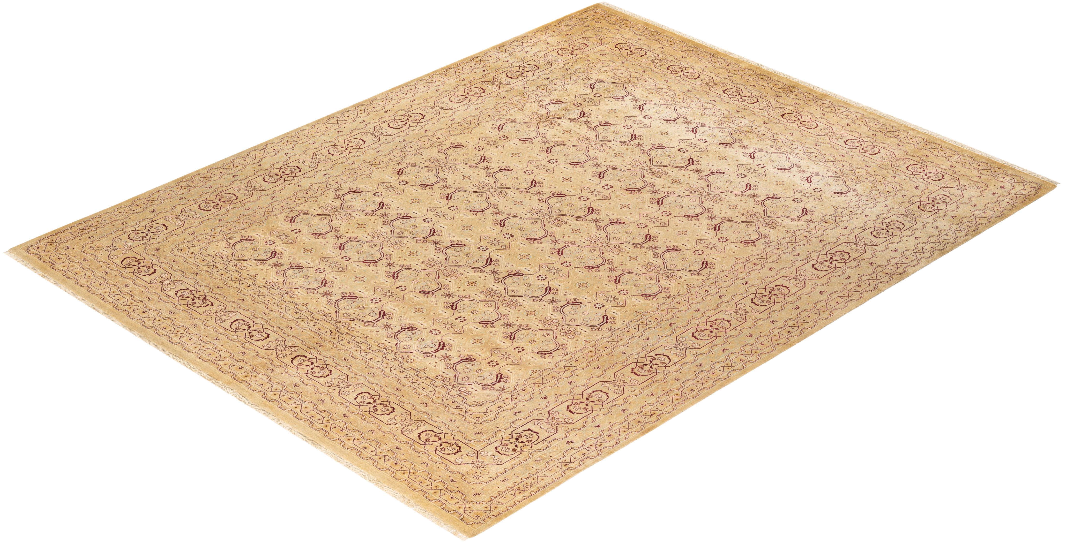 Tapis Mogul jaune à fleurs noué à la main, unique en son genre en vente 2