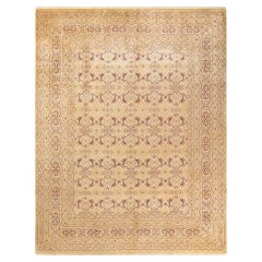 Tapis Mogul jaune à fleurs noué à la main, unique en son genre