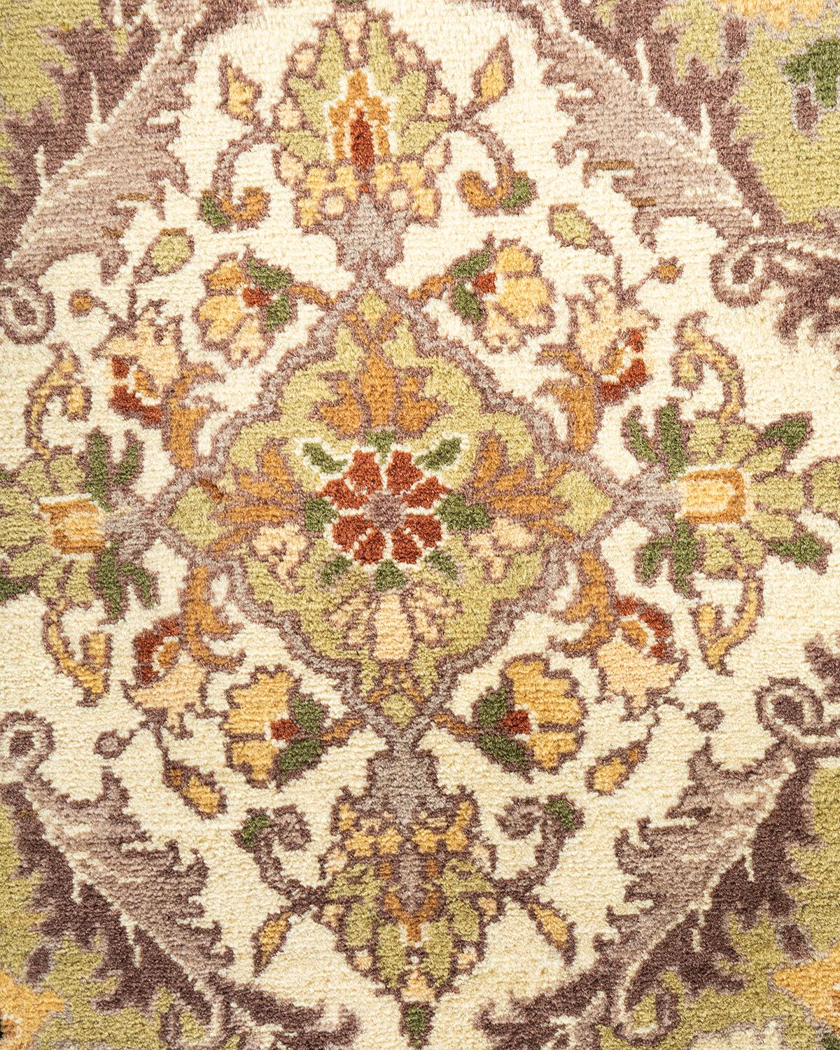 Pakistani One-of-a-kind Hand Knotted Floral Mogul Yellow Area Rug For Sale