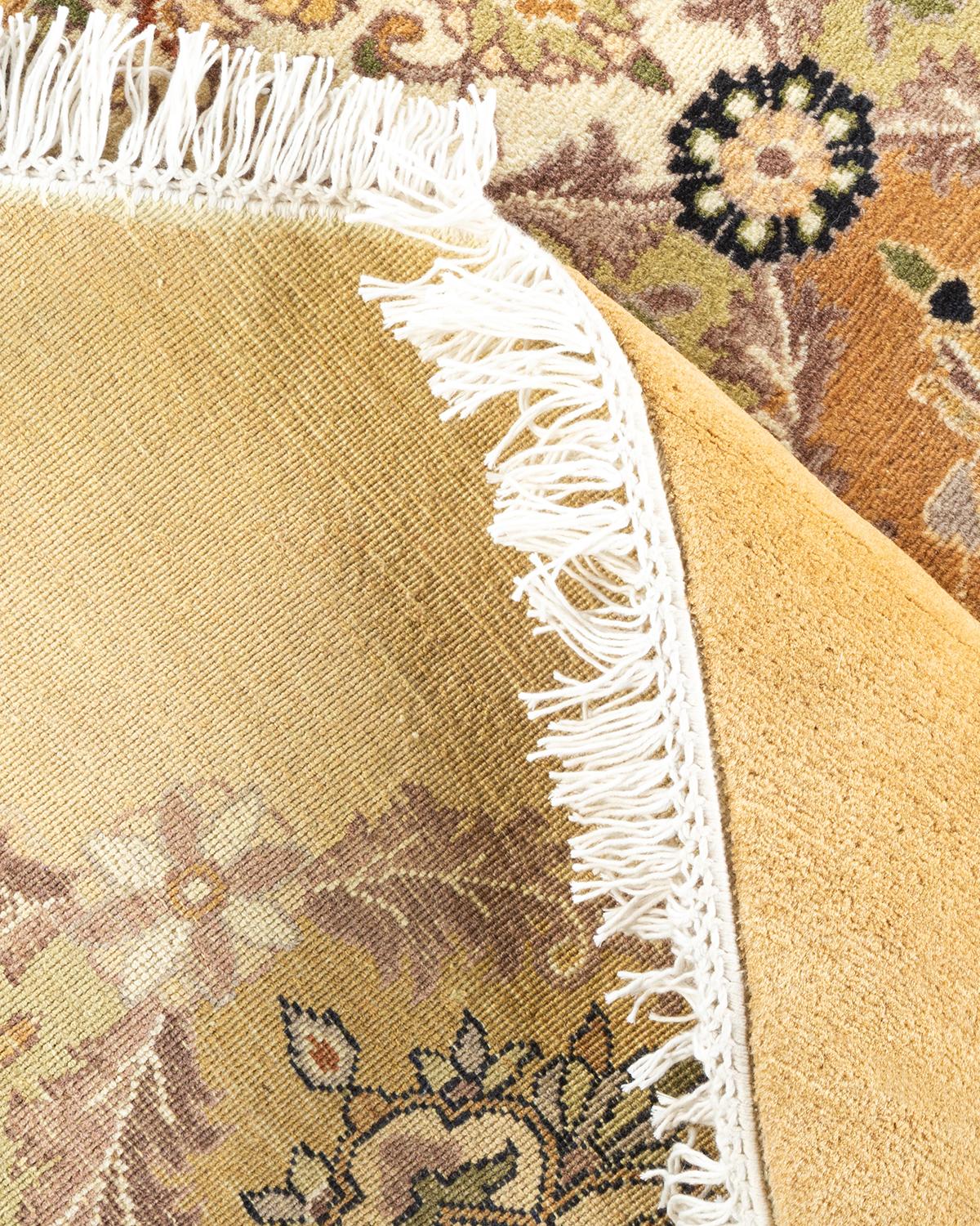 Wool One-of-a-kind Hand Knotted Floral Mogul Yellow Area Rug For Sale