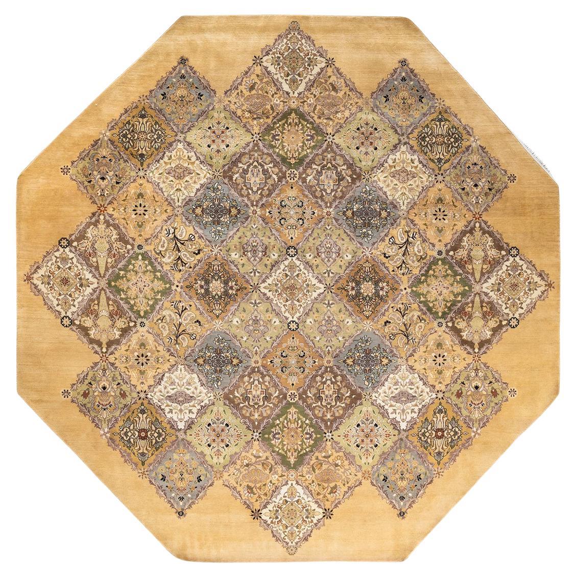 One-of-a-kind Hand Knotted Floral Mogul Yellow Area Rug For Sale