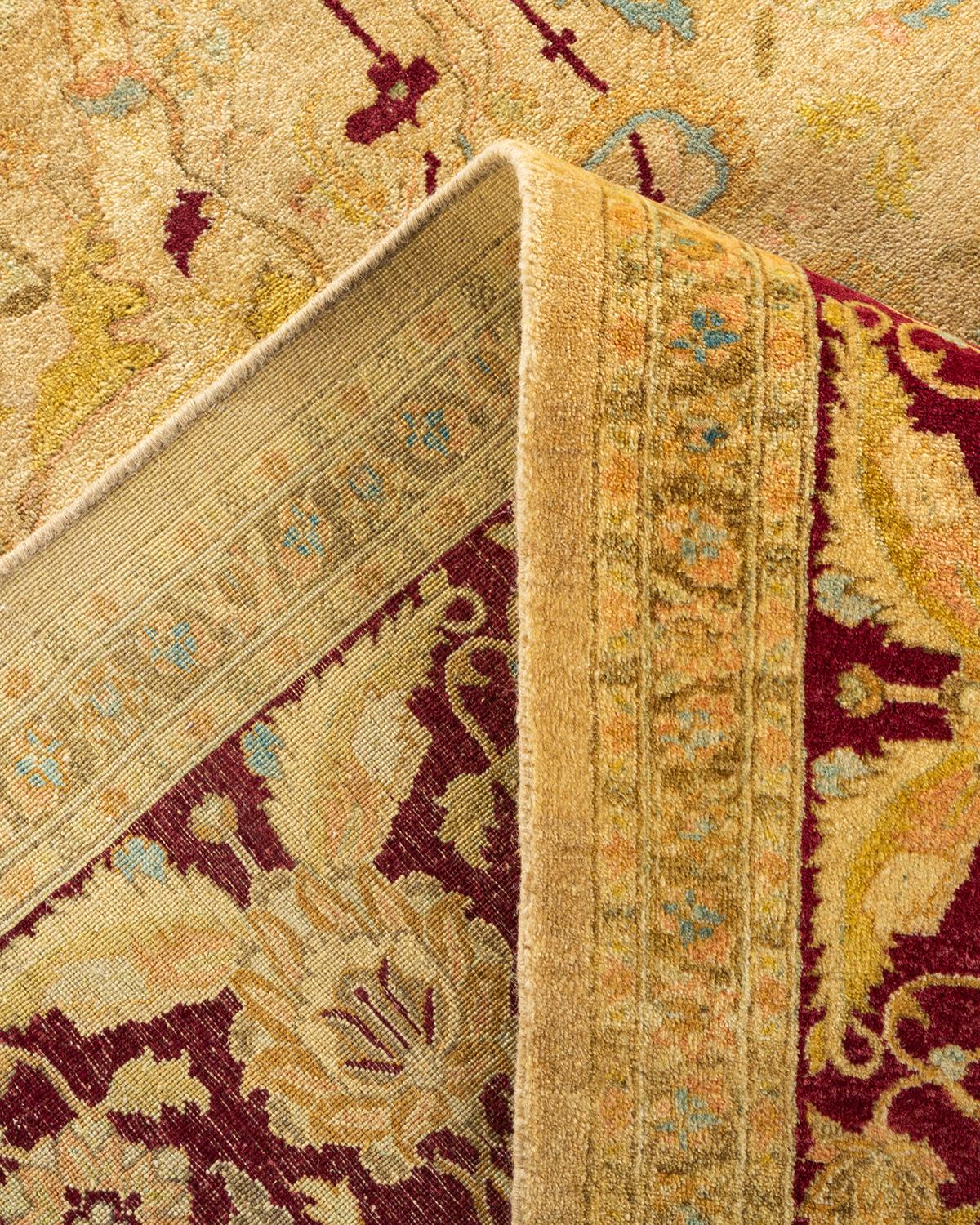 Wool One-of-a-Kind Hand Knotted Floral Mogul Yellow Area Rug For Sale