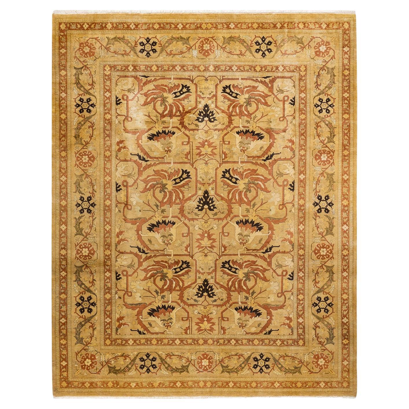 One-Of-A-Kind Hand Knotted Floral Mogul Yellow Area Rug For Sale