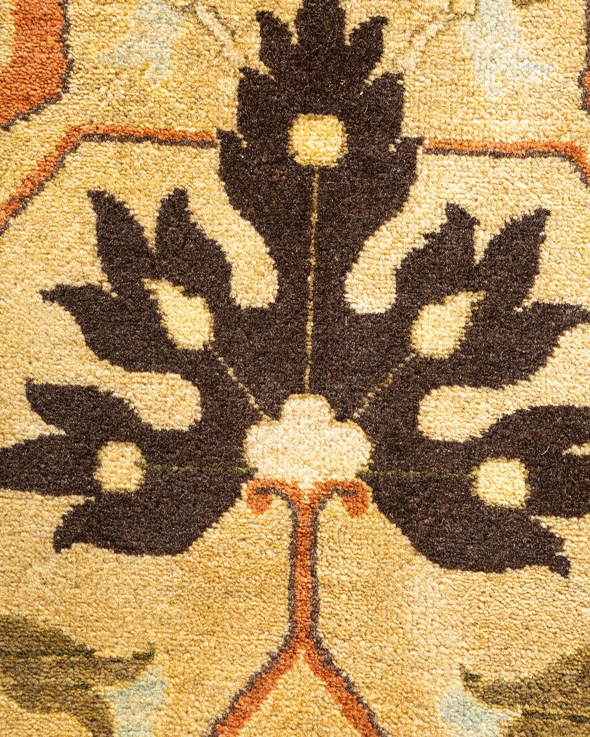 Pakistani One-Of-A-Kind Hand Knotted Floral Mogul Yellow Area Rug For Sale